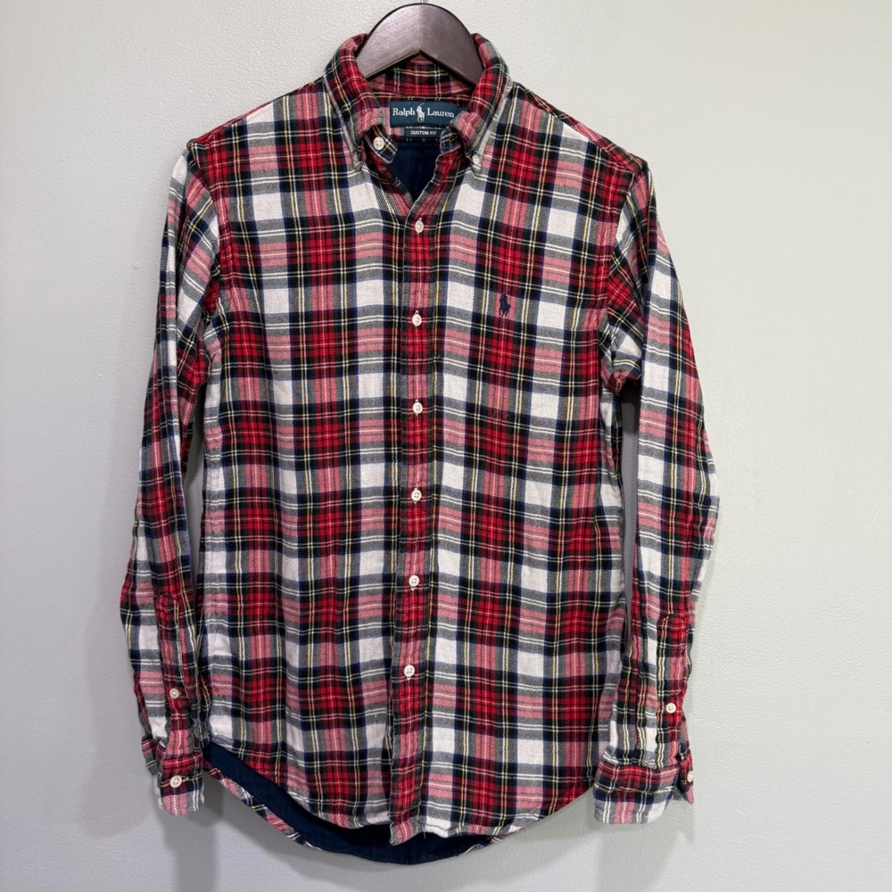 Ralph Lauren Custom Fit Red Plaid Flannel Lined Button Down Shirt Mens Small S/P